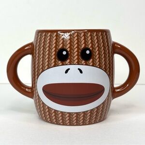 Brown Sock Monkey‎ Face Double Handle Novelty Mug